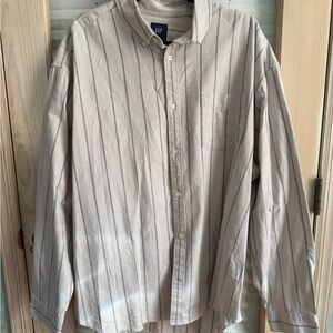 GAP Cream Button-Down Shirt with Blue Pinstripes [The Big Shirt - Oxford]